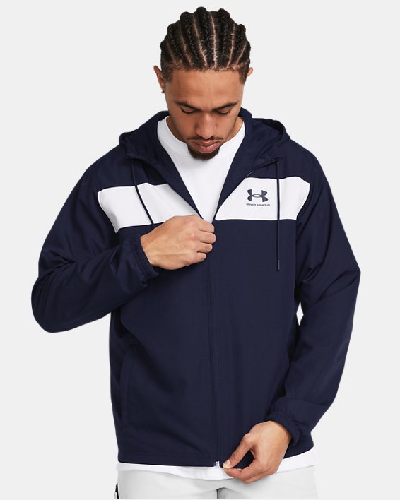เสื้อแจ็คเก็ต UA Sportstyle Windbreaker สำหรับผู้ชาย in Blue image number 0